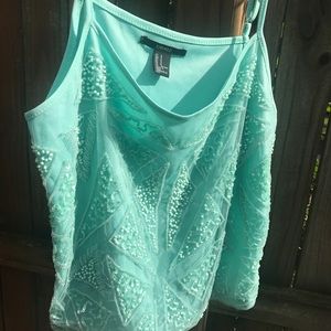 Embroidered beaded adjustable strap tank top